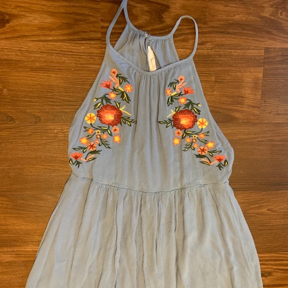 Blue Halter Dress with Floral Details - Picture 1 of 4